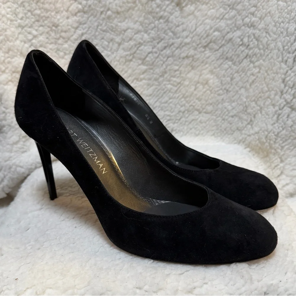 Stuart Weitzman Black Suede Women’s Round Toe Pumps Stiletto Heels Size 8.5M